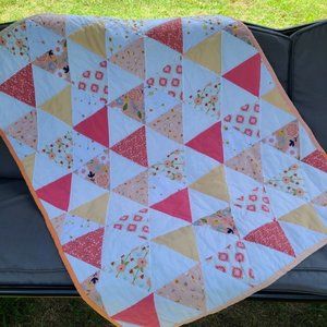 Triangle Handmade Patchwork Baby Pink Quilt 34 x 44